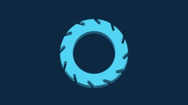 Blue Car tire wheel icon isolated on blue background. 4K Video motion graphic animation.