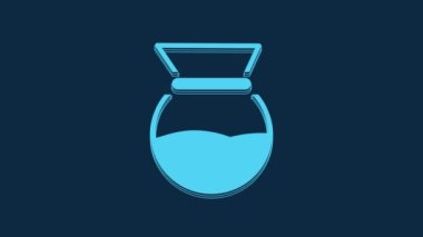 Mavi arkaplanda mavi kahve makinesi simgesi var. Alternatif kahve demleme yöntemleri. Kahve kültürü. 4K Video hareketli grafik canlandırması.