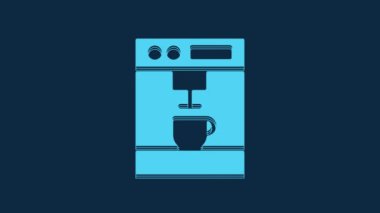 Blue Coffee machine icon isolated on blue background. 4K Video motion graphic animation.