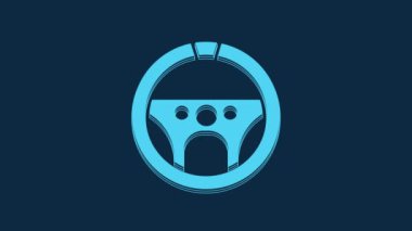 Blue Steering wheel icon isolated on blue background. Car wheel icon. 4K Video motion graphic animation.