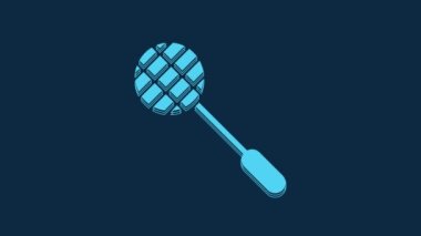 Mavi Tenis raket ikonu mavi arka planda izole edildi. Spor malzemeleri. 4K Video hareketli grafik canlandırması.