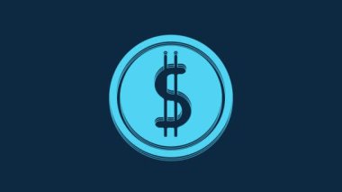 Blue Coin money with dollar symbol icon isolated on blue background. Banking currency sign. Cash symbol. 4K Video motion graphic animation.