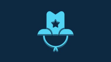 Blue Western cowboy hat icon isolated on blue background. 4K Video motion graphic animation.