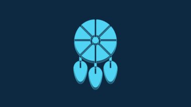 Blue Dream catcher with feathers icon isolated on blue background. 4K Video motion graphic animation.