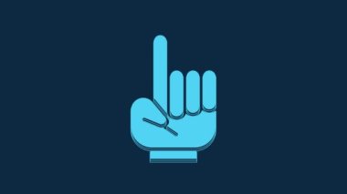 Blue Number 1 one fan hand glove with finger raised icon isolated on blue background. Symbol of team support in competitions. 4K Video motion graphic animation.