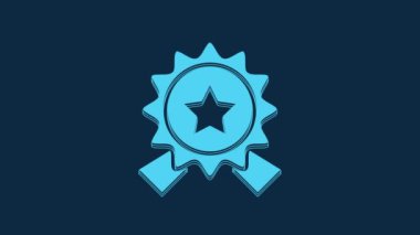 Blue Medal with star icon isolated on blue background. Winner achievement sign. Award medal. 4K Video motion graphic animation.