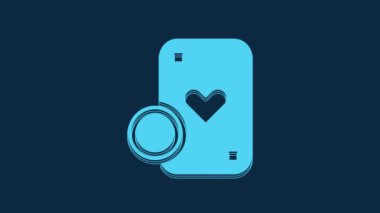 Blue Casino chip and playing cards icon isolated on blue background. Casino poker. 4K Video motion graphic animation.