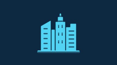 Blue City landscape icon isolated on blue background. Metropolis architecture panoramic landscape. 4K Video motion graphic animation.