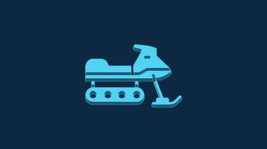Blue Snowmobile icon isolated on blue background. Snowmobiling sign. Extreme sport. 4K Video motion graphic animation.