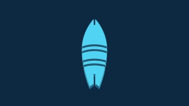 Blue Surfboard icon isolated on blue background. Surfing board. Extreme sport. Sport equipment. 4K Video motion graphic animation.