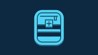 Blue First aid kit icon isolated on blue background. Medical box with cross. Medical equipment for emergency. Healthcare concept. 4K Video motion graphic animation.