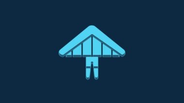 Blue Hang glider icon isolated on blue background. Extreme sport. 4K Video motion graphic animation.