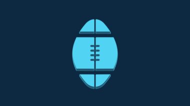 Mavi Rugby topu ikonu mavi arkaplanda izole edildi. 4K Video hareketli grafik canlandırması.