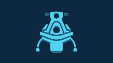 Blue Snowmobile icon isolated on blue background. Snowmobiling sign. Extreme sport. 4K Video motion graphic animation.