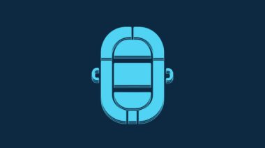 Mavi Rafting tekne simgesi mavi arkaplanda izole edildi. Şişme bot. Su sporları, ekstrem sporlar, tatil, tatil. 4K Video hareketli grafik canlandırması.