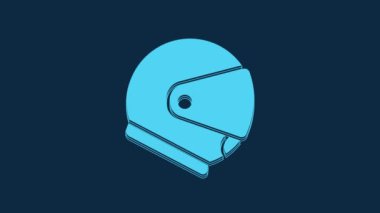 Blue Helmet icon isolated on blue background. Extreme sport. Sport equipment. 4K Video motion graphic animation.