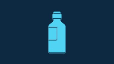 Blue Bottle of water icon isolated on blue background. Soda aqua drink sign. 4K Video motion graphic animation.
