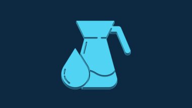 Blue Jug glass with water icon isolated on blue background. Kettle for water. Glass decanter with drinking water. 4K Video motion graphic animation.