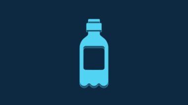 Blue Bottle of water icon isolated on blue background. Soda aqua drink sign. 4K Video motion graphic animation.