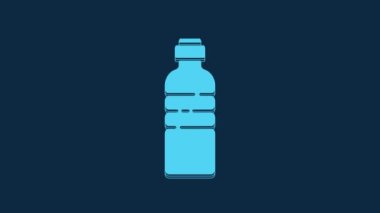 Blue Bottle of water icon isolated on blue background. Soda aqua drink sign. 4K Video motion graphic animation.