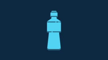 Blue Bottle of water icon isolated on blue background. Soda aqua drink sign. 4K Video motion graphic animation.