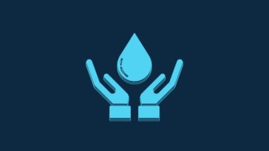 Blue Washing hands with soap icon isolated on blue background. Washing hands with soap to prevent virus and bacteria. 4K Video motion graphic animation.