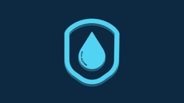 Mavi arkaplanda mavi su geçirmez simge izole edildi. Suya dayanıklı ya da sıvı koruma konsepti. 4K Video hareketli grafik canlandırması.