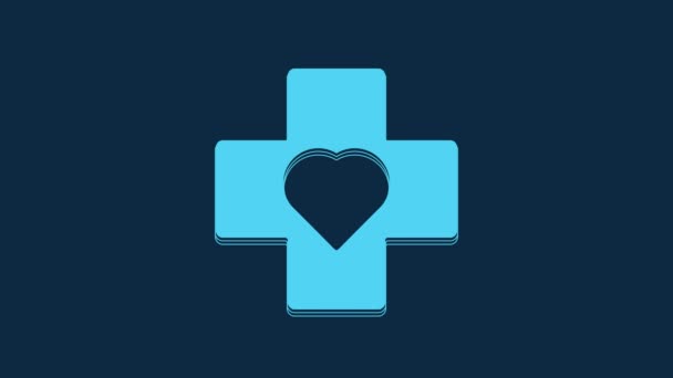 Blue Heart Cross Icon Isolated Blue Background First Aid Healthcare — Video Stock