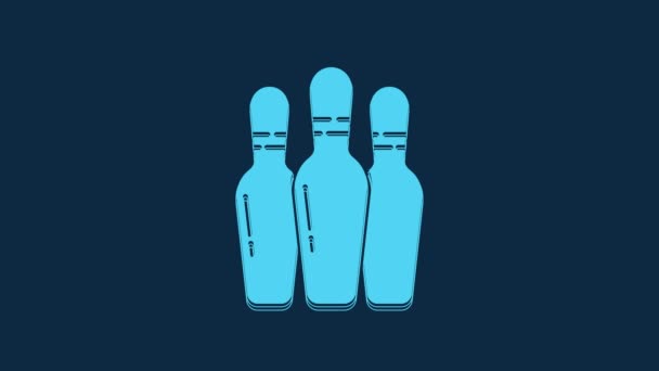 Blue Bowling Pin Icon Isolated Blue Background Video Motion Graphic — Wideo stockowe