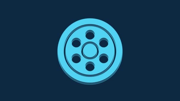 Blue Alloy Wheel Car Icon Isolated Blue Background Video Motion — Αρχείο Βίντεο