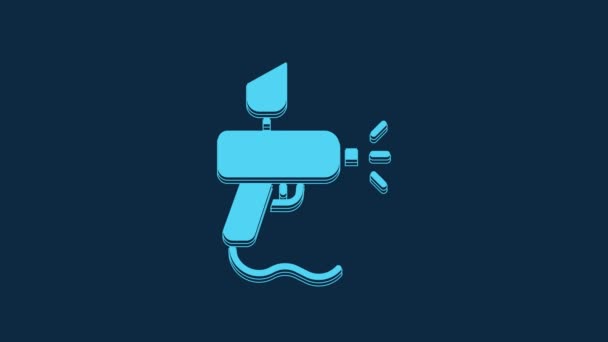 Blue Paint Spray Gun Icon Isolated Blue Background Video Motion — Vídeos de Stock
