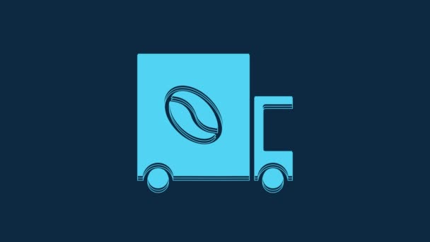 Blue Coffee Icono Máquina Camiones Callejeros Aislado Sobre Fondo Azul — Vídeos de Stock