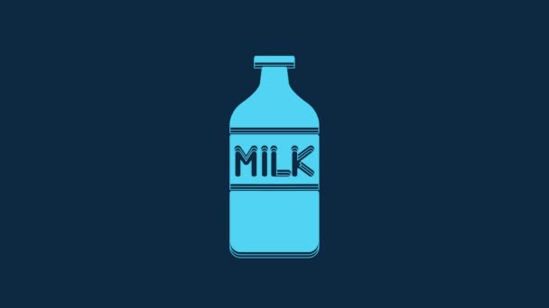 Blue Closed Glass Bottle Milk Icon Isolated Blue Background Video — Αρχείο Βίντεο