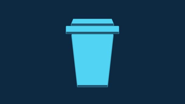 蓝色咖啡杯去图标隔离在蓝色的背景 4K视频运动图形动画 — 图库视频影像