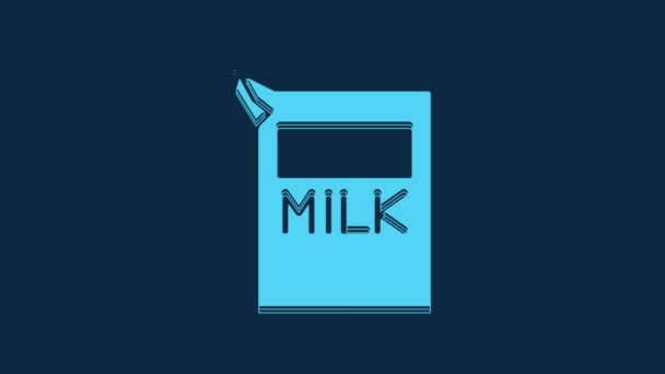 蓝纸包装牛奶图标分离的蓝色背景 牛奶包装标志 4K视频运动图形动画 — 图库视频影像