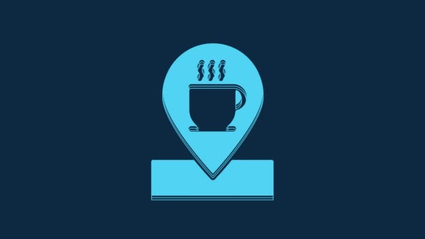 Blue Location Coffee Cup Icon Isolated Blue Background Video Motion — Wideo stockowe