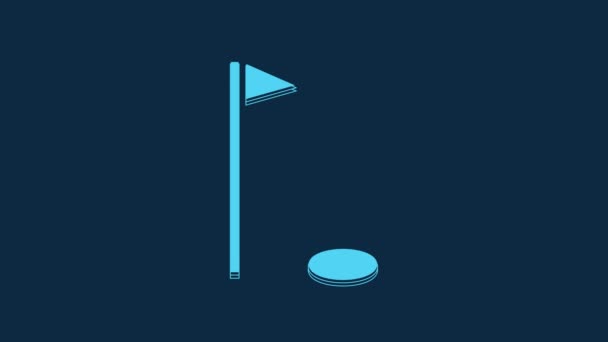 青の背景に隔離された青のゴルフ旗のアイコン ゴルフ用具か付属品 4Kビデオモーショングラフィックアニメーション — ストック動画