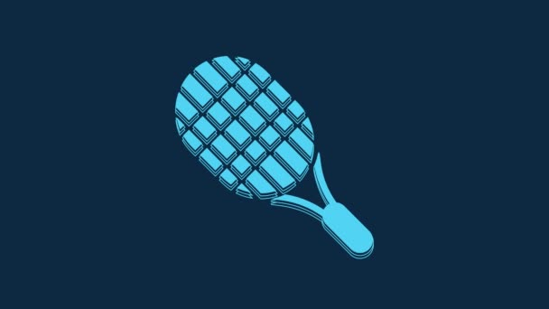 Blue Tennis Racket Ikon Isolerad Blå Bakgrund Sportutrustning Video Motion — Stockvideo