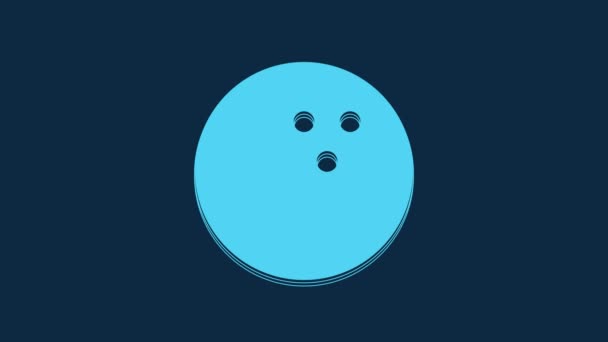 青の背景に隔離された青のボウリングボールアイコン スポーツ用具 4Kビデオモーショングラフィックアニメーション — ストック動画