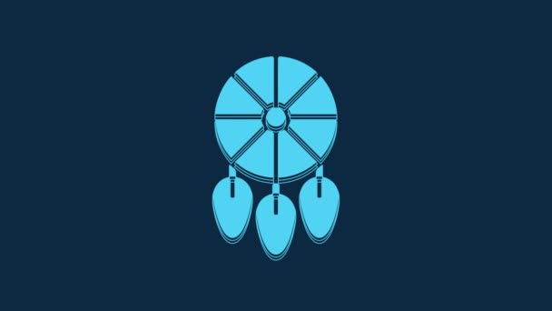 Blue Dream Catcher Feathers Icon Isolated Blue Background Video Motion — Video Stock