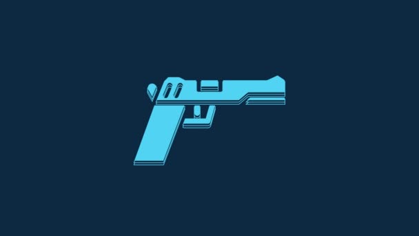 Blue Pistol Gun Icon Isolated Blue Background Police Military Handgun — Vídeo de Stock