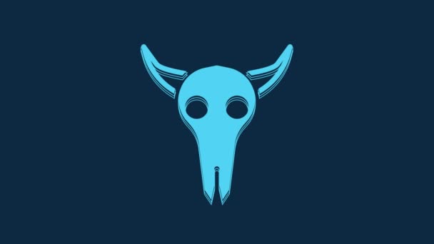 Blue Buffalo Skull Icon Isolated Blue Background Video Motion Graphic — Stockvideo