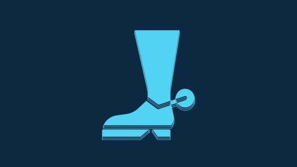 Blue Cowboy Boot Icon Isolated Blue Background Video Motion Graphic — Stockvideo