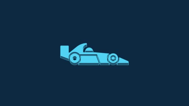 ブルーフォーミュラ1レーシングカーのアイコンをブルーの背景に分離 4Kビデオモーショングラフィックアニメーション — ストック動画