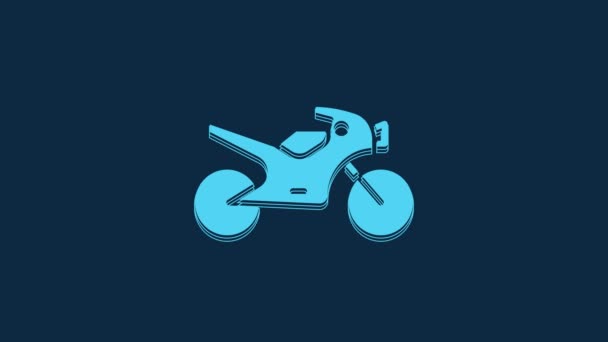 Ícone Motocicleta Azul Isolado Fundo Azul Animação Gráfica Movimento Vídeo — Vídeo de Stock