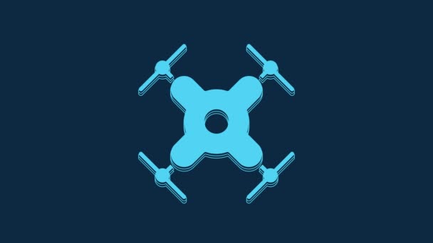 青の背景に隔離された青のドローンの飛行アイコン ビデオや写真のカメラのシンボルとQuadrocopter 4Kビデオモーショングラフィックアニメーション — ストック動画