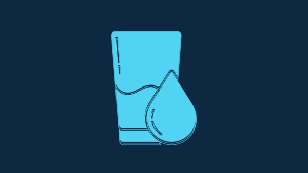 Блакитне Скло Піктограмою Води Ізольовано Синьому Фоні Содо Скло Відео — стокове відео