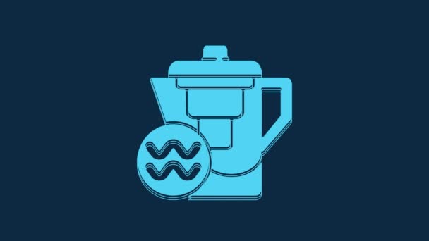 Blue Water Jug Filter Icon Isolated Blue Background Video Motion — Video