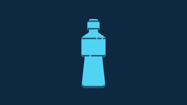 青い背景に分離された水のアイコンの青いボトル ソーダアクアドリンクの看板 4Kビデオモーショングラフィックアニメーション — ストック動画