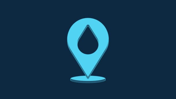Blue Water Drop Location Icon Isolated Blue Background Video Motion — Vídeo de Stock